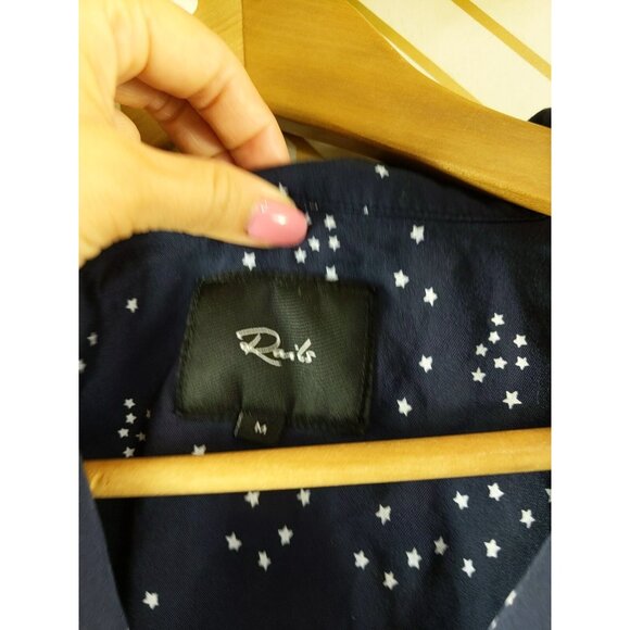 Rails Navy Galaxy Star Print Button Front Cropped Boxy Top Blouse Womens Size M - Picture 5 of 8